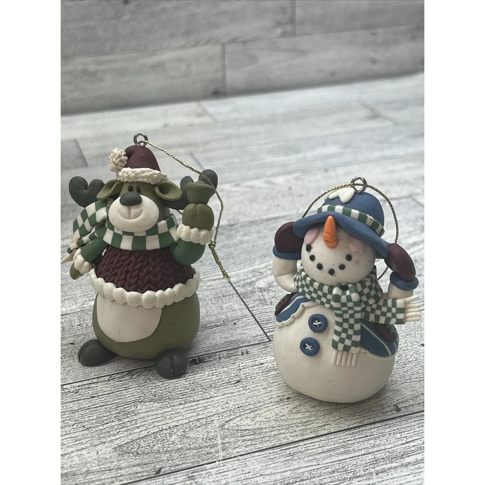 5 Vintage Handmade Polymer Clay Christmas Ornaments & Decorative Box‎